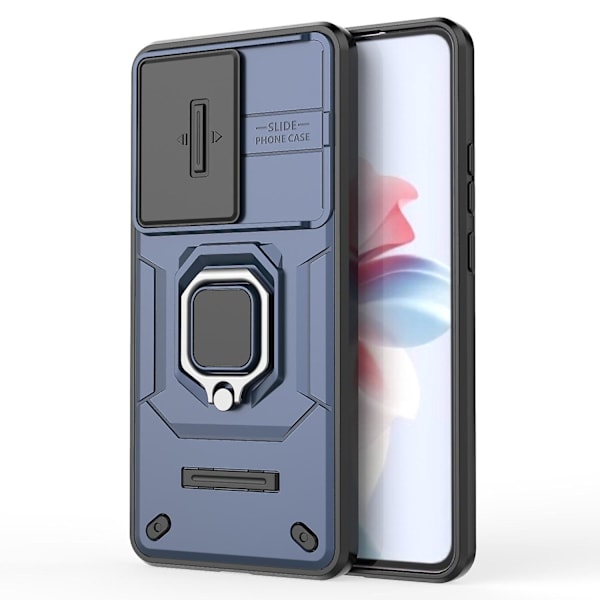 Mobilfodral för Oppo Reno11 F 5G med Ringstativ, PC+TPU Bakskal med Skjutbar Kameraskydd - Blå