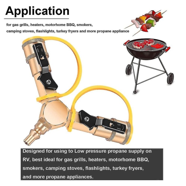 1/4 tommer Rv Propan Quick Connect Y-splitter Adapter med afspærringsventil Fuldstrømsprop 2-vejs Lp Gas
