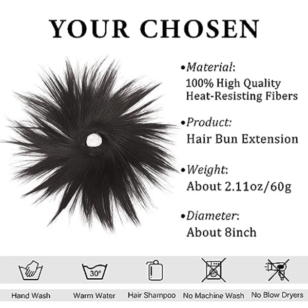 Syntetisk hårbolle extensions rotete rett hårbånd elastisk chignon scrunchie wrap updo falske hårstykker for kvinner hår (svart)