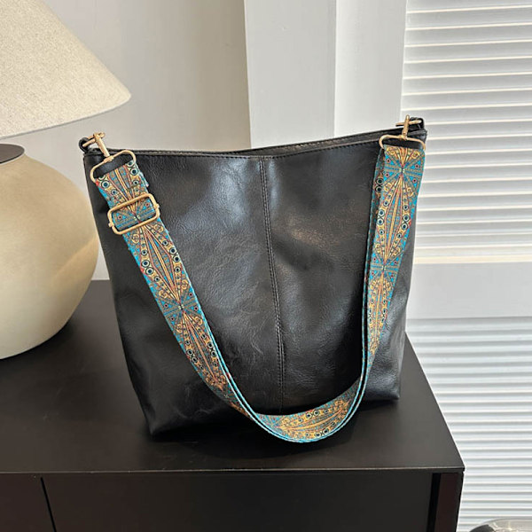 Kvinnors geometriska breda axelremsväska, stor kapacitet, crossbody-väskor, retro PU-läder, shopping- och resehandväska Khaki 30x25x10cm