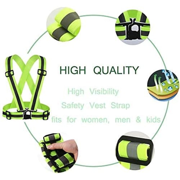 Refleksvest 2-pakning med justerbare stropper med høy synlighet for løping, jogging, sykling, fotturer, flerfarget