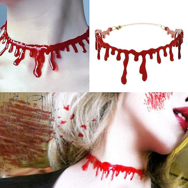 Jinxiu Bloddråbe Halskæde Halloween Choker Halskæde Gothic Krybende Halskæde Gyser Party Favør Party Tilbehør (rød) (2 stk)