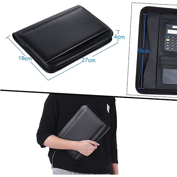 Bärbar professionell affärspärm Padfolio mapp dokumentväska arrangör A5 PU läder dragkedja stängning med miniräknare Ca