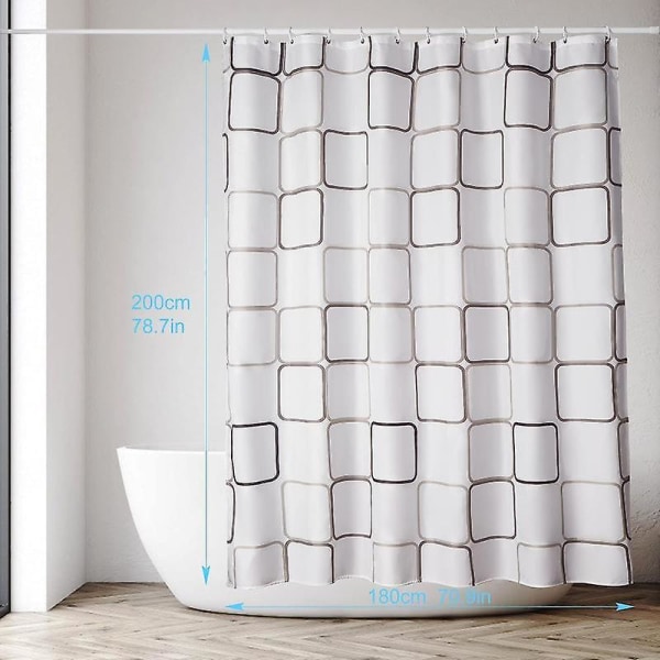 Snabbtorkande duschdraperi Maskintvättbar Vattentät polyestertyg Halvskira badrumsgardiner med 12 krokar 180x200cm Vit
