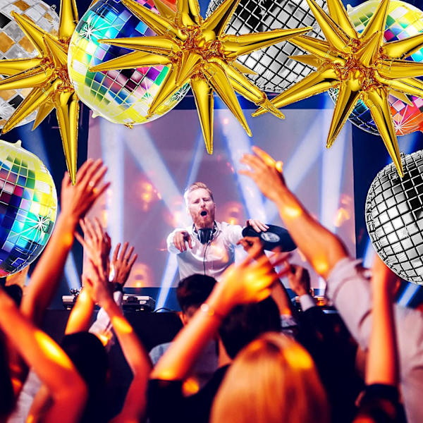 12 stk Disco Ball Ballonger, Store Eksplosjonsstjerne Aluminiumsfolie Ballonger Disco Mylar Folie Ballonger for 70-tallet 80-tallet Disco Temafest Bursdagsfest Far