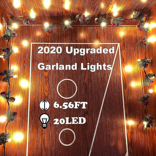 Christmas Garland Lights 6.56ft Holiday Prelit Garland Pine Cone Garland Light With Red Berry Oppgradert batteridrevet krans med LED-lys Xmas D
