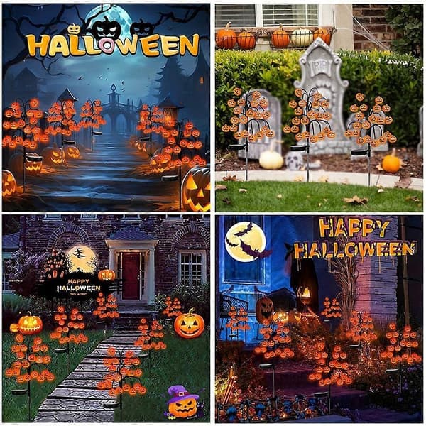 Halloween Solar Tree Stump Light Utomhus Solar Pumpkins Stake Lights Vattentät Halloween Pathway Decor 2pcs