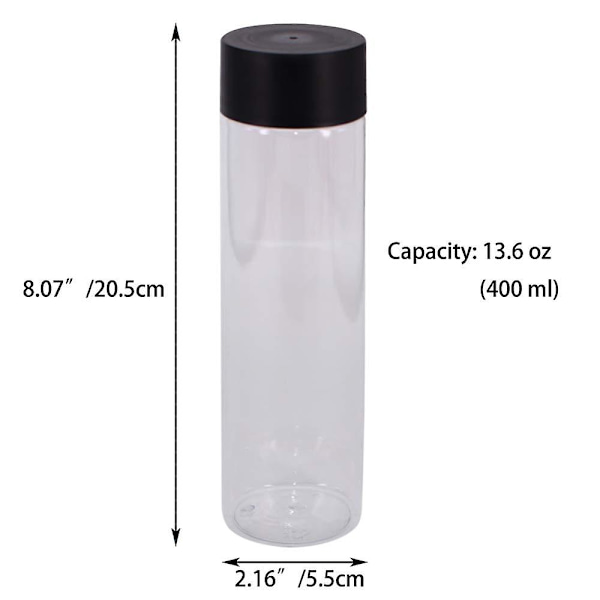12 kpl 13,6 oz (400 ml) kirkasta muovijuomapulloa mustalla kannella