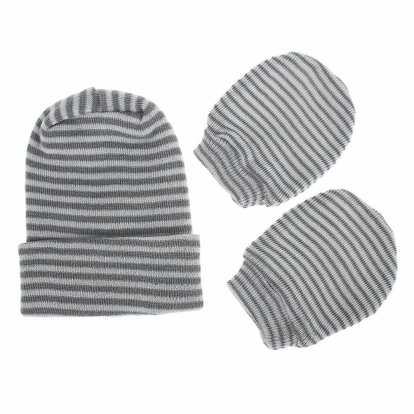 2-pack Baby Anti-Scratching Bomullsvante Dubbla Lager Hatt Set Vantar Mössa Kit