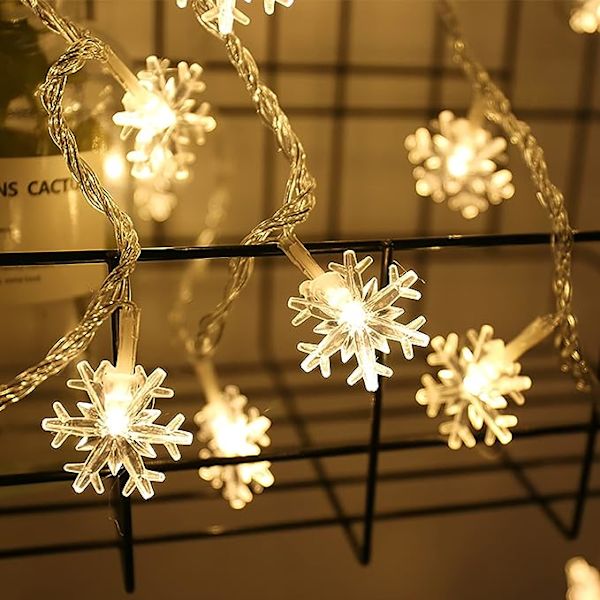 Dekorationer Indendørs Udendørs ，Julelys 19,6 ft 40 LED Snefnug Lys Vægdekoration Batteri Lyskæde，Vandtætte Lys til Ferie Bryllup Pa