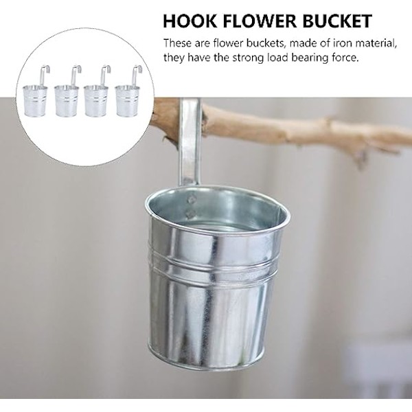 4 stk Hengende Blomsterpotter Metall Jernbøtte Planteholder Blomsterholdere for Rekkverk Gjerde Balkong Hage Hjem Dekorasjon (Sølv)
