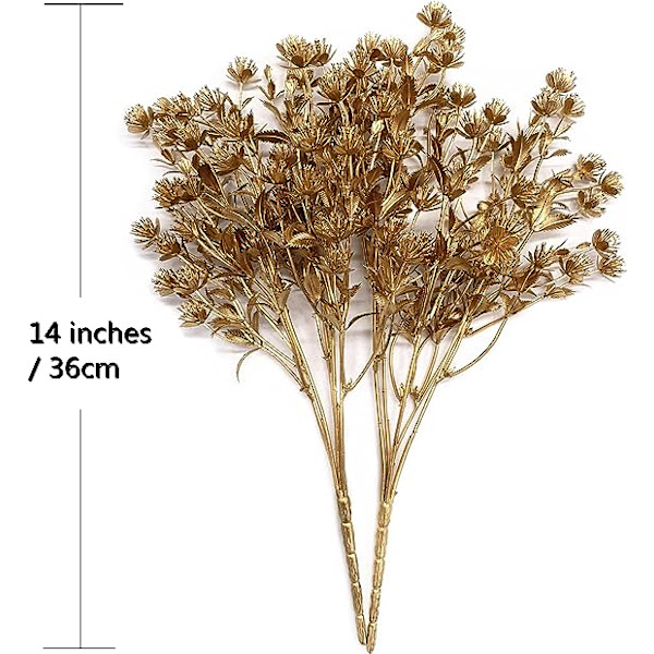 Falsk Gypsophila-plante - Guld 4-pak, Kunstige Gyldne Babysåndsplanter, Plastik Babysånd Græsbuske Kunstige Buske Indendørs Udendørs Plantefyld