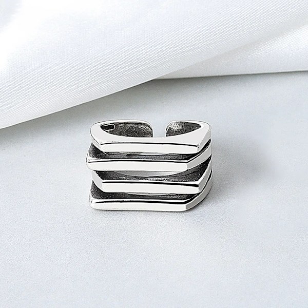 Minimalistisk sølv bred ring for kvinner mote flerlags linje sølv geometrisk kvinner fest smykker gaver R0725