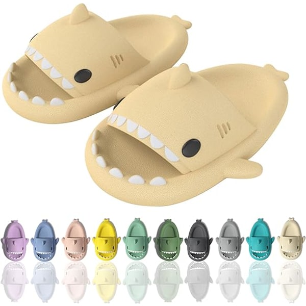 Flip-flops i form av tecknad haj, halkfria tjocksulade strandflip-flops, snabbtorkande roliga pooltofflor Beige 38/39
