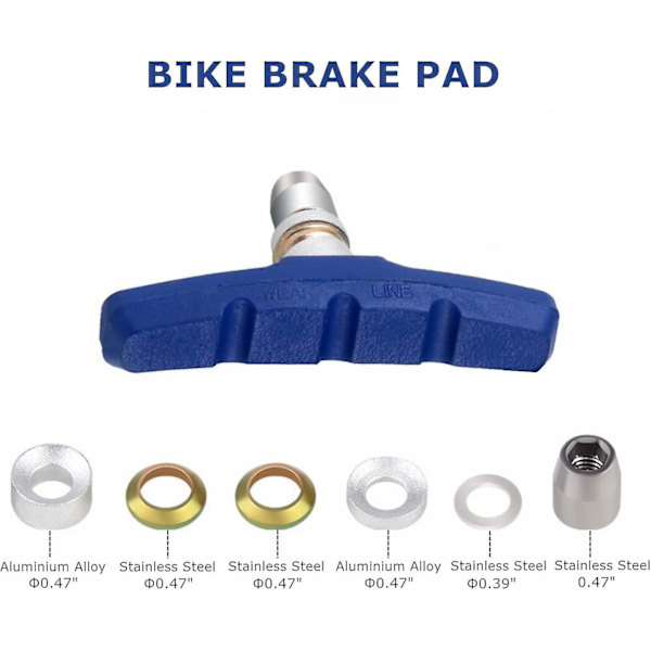 Cykelbremseklodser, Professionelle Mountainbike V-bremseklodser, 70mm Cykelbremseklods Sæt Med Shims Til For- Og Baghjul - Blå
