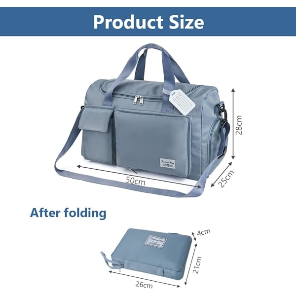 Rejsetaske, Foldbar Gymtaske Overnight Weekendtasker til Kvinder, Let Hospitalspose med Vådt og Tørt Adskillelse, Stor Holdall Taske Cabi