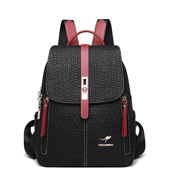 Högkvalitativ läderryggsäck för kvinnor, stor kapacitet, skolväska, resväskor Red Backpack