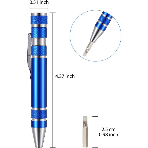 4 stk. Pen Skrutrekker Multiverktøy Håndverktøy 8 i 1 Magnetisk Lommeskrutrekker Multi Presisjonsfunksjon Julegave til Mann Mini Gadgets Reparasjon T