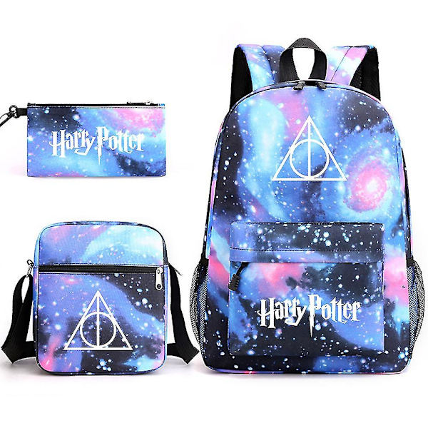 3 stk/sett Harry Potter Ryggsekk for jenter gutter Skulderpose Blyantvesker Trykte Uformelle Skolesekk Utendørs Gave H18