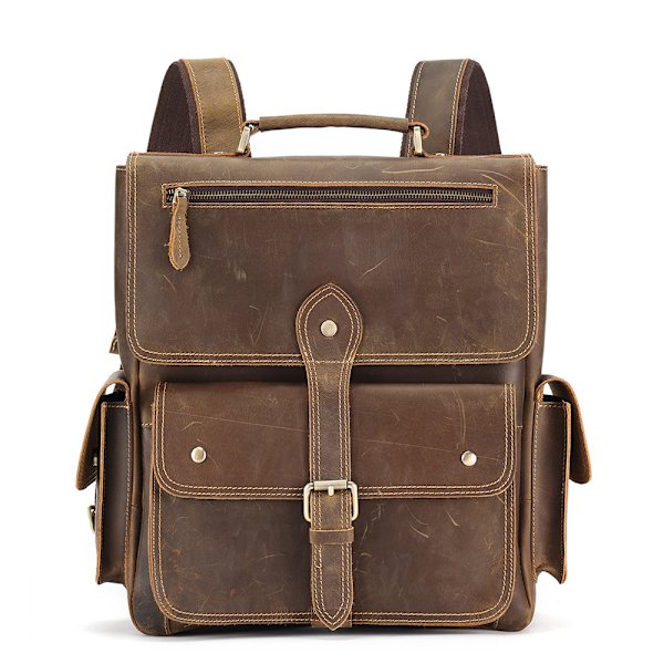 Ryggsäck Herr Crazy Horse Läder Retro Ryggsäck Stor Kapacitet Resväska Skolväska Datorryggsäck Herr 6587 Brun