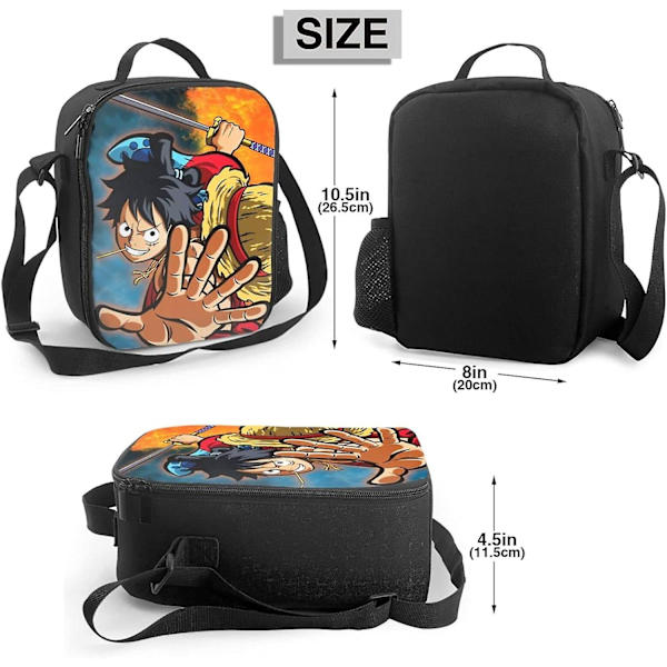 Luffy One Piece -lounaslaukku, jossa pehmustettu eristetty vuori, lounaslaukku, lämpöeristetty kylmälaukku, kannettava olkalaukku, vedenpitävä kassi aikuisille ja lapsille