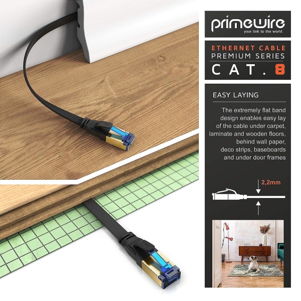 \u2013 2m - Cat.8 Flat Ethernet-kabel \u2013 8.1 Standard Class \u2013 Cat 8 Lan nettverkskabel - 40000 Mbits \u2013 Patch-kabel -