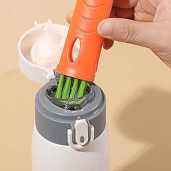 Multifunktionell Muggborst, Tre-i-ett Mugglock Rengöringsborste, Lunchlåda Spalt Rengöringsborste, för Inomhus och Kök (Färg: Orange)