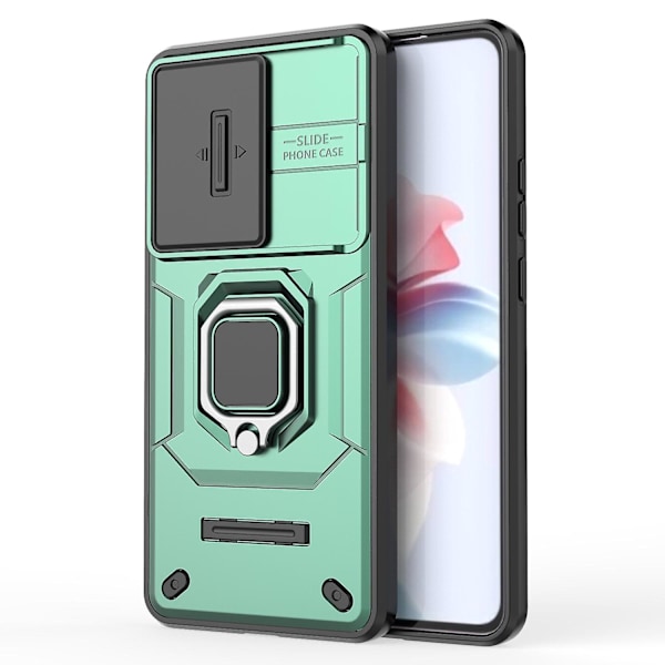 Mobilfodral för Oppo Reno11 F 5G med Ringstativ, PC+TPU Bakskal med Skjutbar Kameraskydd - Grön