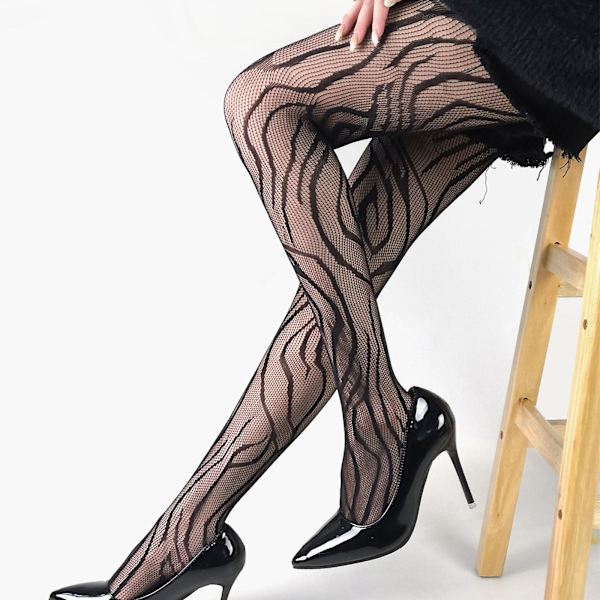 Kvinders Dyreprint Sexy Fiskenet Strømper Harajuku Gothic Bølgede Striber Jacquard Mønstret Gennemsigtig Mesh Strømpebukser