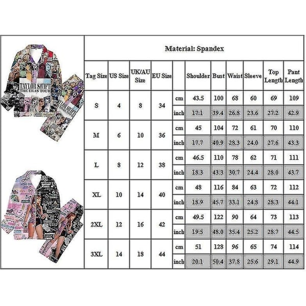 Taylor Swift The Eras Tour Print Julepyjamas Damesett 1989 Skjorter og bukser Pyjamas Pjs Sets Button Down Loungwear Swiftie natttøy Natttøy