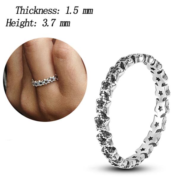 925 Sterling Sølv Stjerner Asymmetrisk Ring for Kvinner Måne Blomst Kubisk Zirkonia Bryllup Smykker Gave 8