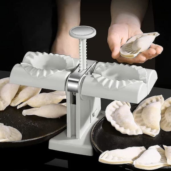 Dobbelt-hodet Automatisk Dumplingmaskin Husholdnings Dobbelt Hodet Rustfritt Stål Manuell Dumpling Maker Mold Lag Dumplings Empanadas