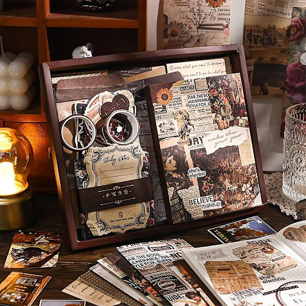 Scrapbooking Kit med 136 Dele, Bullet Journal, Vintage Scrapbooking Materialer, Æstetiske Scrapbooking-Klistermærker til Dagbog
