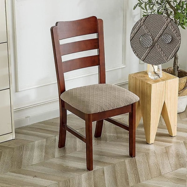 Vanntett stretch diamant gitter stolseter med spenne for spisestue kjøkken (taupe, 1)
