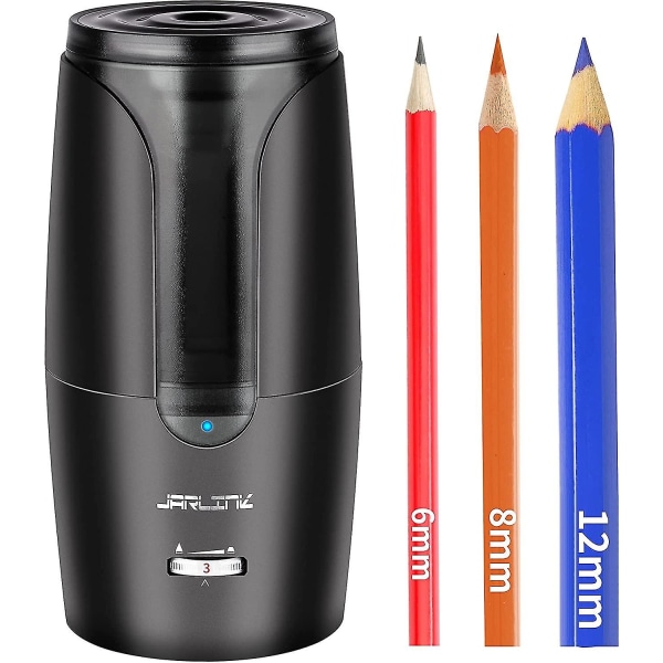 Elektrisk blyantspisser, autostopp og oppladbar stor blyantspisser for 6-12 mm blyanter, bærbar i skoleklasserommet, svart den beste