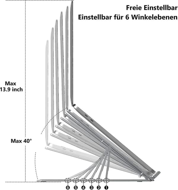 Bærbar computer stand, aluminium ventileret bærbar computer stand 6 niveauer justerbar ergonomisk bærbar computer stand
