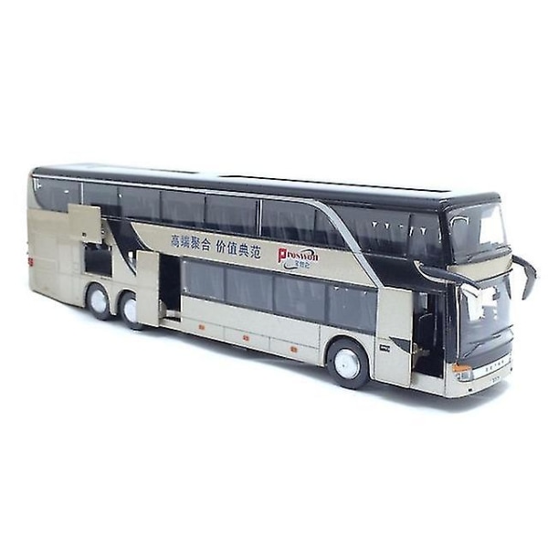 Legering Drag tillbaka Bussmodell Hög Imitation Dubbel Sightseeing Blixt Leksaksfordon Guld