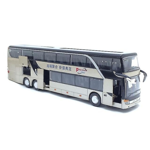 Legering Pull Back Bussmodell High Imitation Double Sightseeing Flash Toy Vehicle Gold