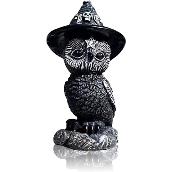 Magisk Ugle Statue Figur, Gyser Mystisk Harpiks Ugle med Heksehat, Dyreskulptur Sjov Have Statue Figur Skulptur til Indendørs Hjem Soveværelse