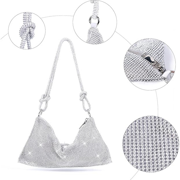 Naisten crossbody-laukku, hopeinen clutch-laukku, käsilaukku