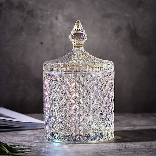 Godisfat Crystalglas med Lock Godisask Sockerburk Keksburk Kakburk Godisbuffé Förvaringsbehållare - 8x8x14cm (Färgglad)