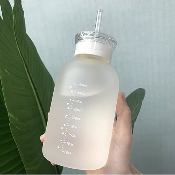 450 ml mælkesaft sød vandflaske med vægt 2 låg Lille tusindfryd Mat bærbar gennemsigtig vandkop glasflasker Creative Handy Cup (Mat 1 flowe