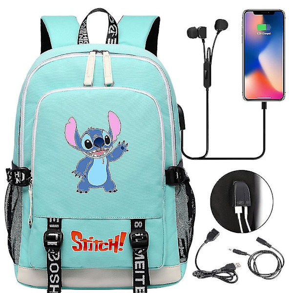 Anime Stitch Filmer USB Laddning Ryggsäck Skolväska Grundskolestudent Pojkar Flickor Stor Kapacitet Bokväska Hög Kvalitet stil 10