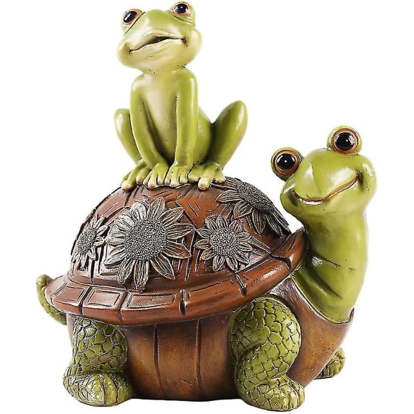Havestatue Skildpaddestatue Sød frø på skildpaddens ryg Skulptur Animal Garden Art Decorat