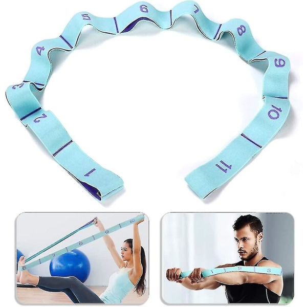 Set, Yoga Stretch-bälte med 8 öglor, tvättbart, lätt att bära och mycket elastiskt gymnastikbälte, perfekt för Hot Yoga