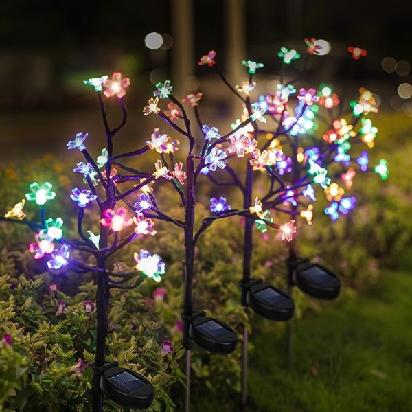 Utendørs julepynt, 4 pakke solenergi hagelys Utendørs dekorative, fargede solcelleblomster lys utendørs vanntett for forgård, jul