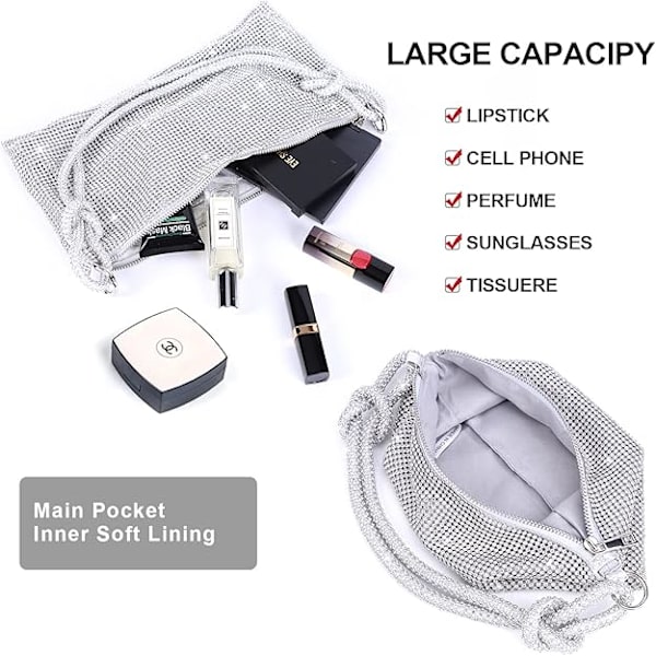 Naisten crossbody-laukku, hopeinen clutch-laukku, käsilaukku