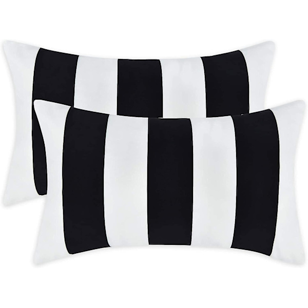Kuddfodral 45x45cm, Set med 2 Kuddfodral Randiga Mjuka Kuddfodral för Soffa Sovrum Svart Vit (kuddkärna ingår inte)