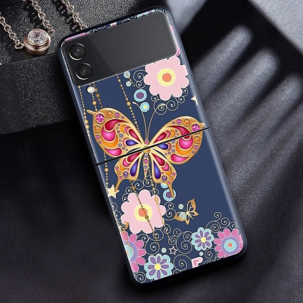Antichoc stiv skal til Samsung Galaxy Z Flip 3, sort, lilla, sommerfugl, 5 g stift etui