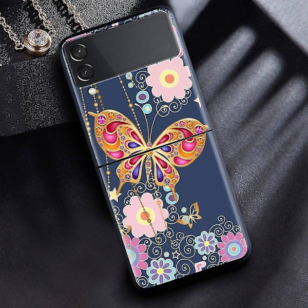 Antishokkijäykkä kuori Samsung Galaxy Z Flip 3:lle, musta, violetti, perhonen, 5g jäykkä kotelo